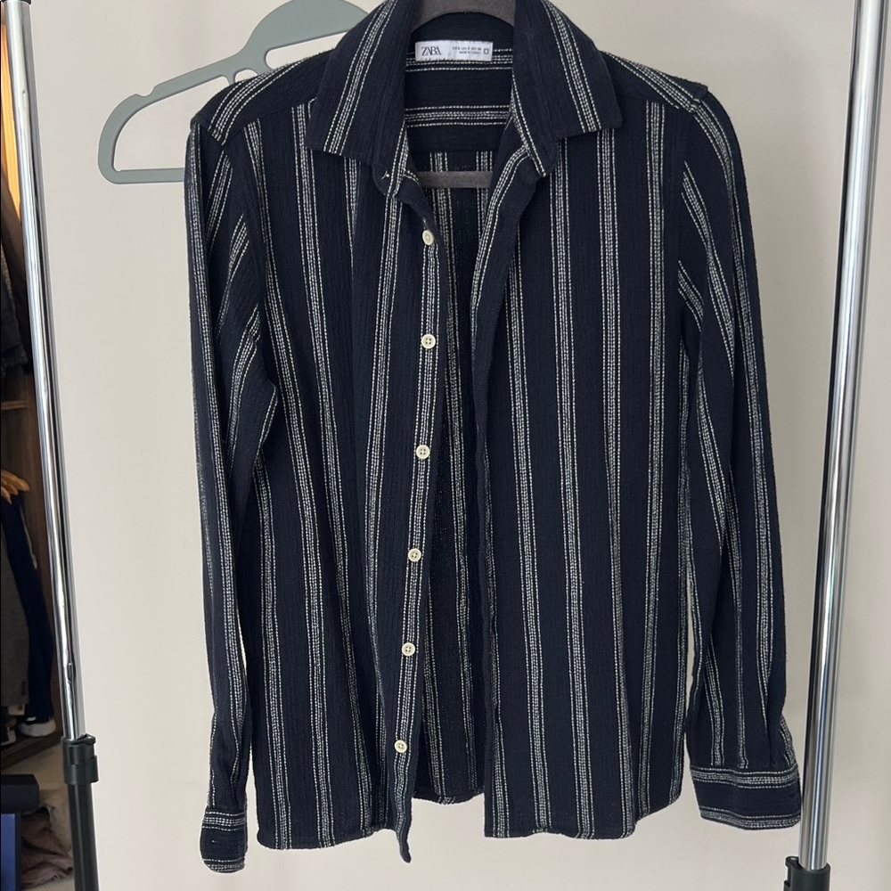 Zara Men's Dark Striped Button Down Shirt